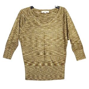 LOFT Sweater XS Knit Top 3/4 Sleeve Brown Green Yellow Neutral V Neck Career‎